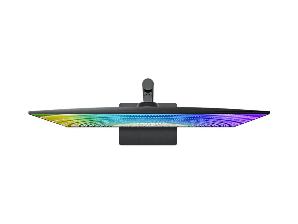 Vista superior de un monitor con pantalla curva y luces de colores.