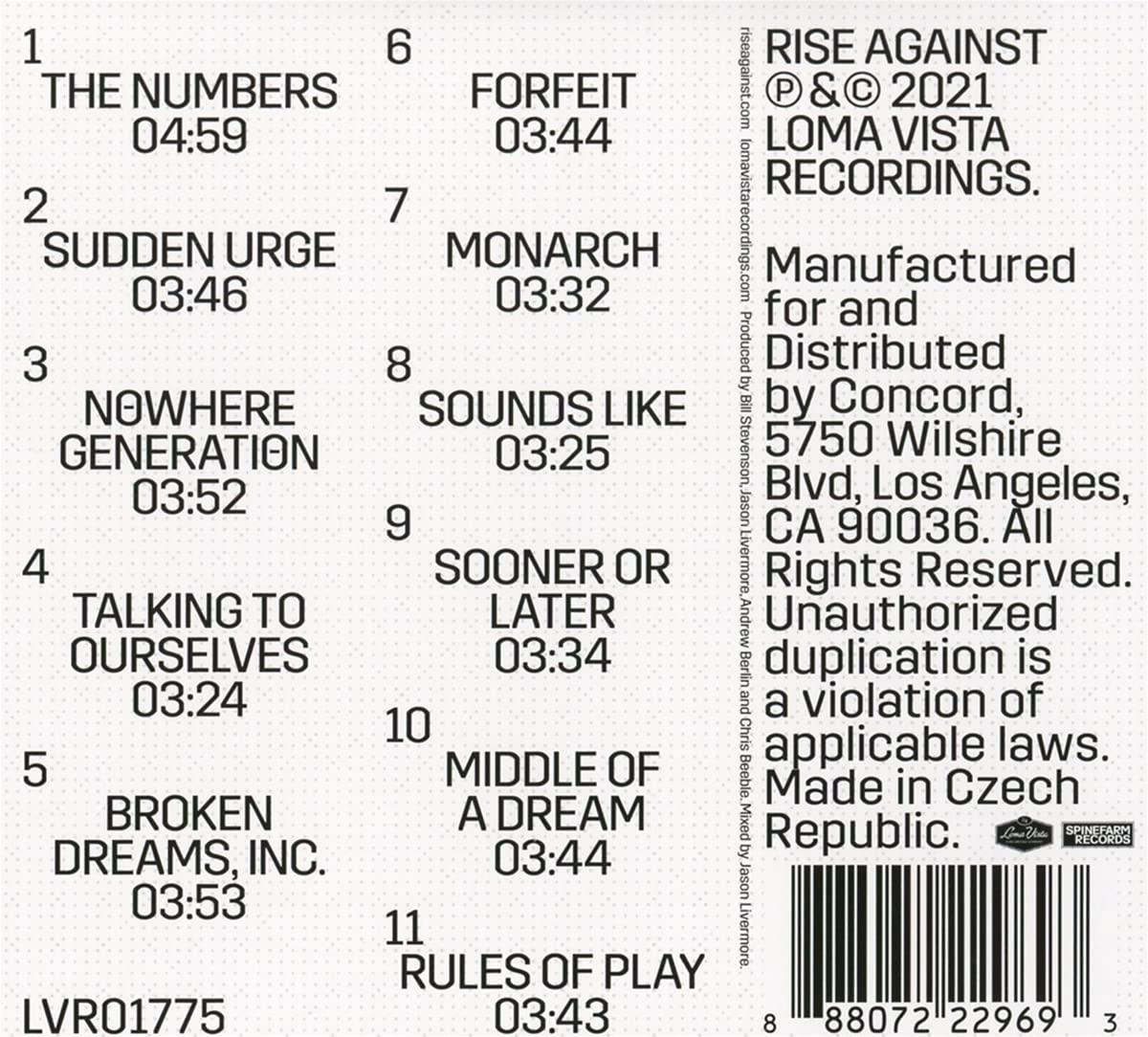 Album-Trackliste mit Titeln und Laufzeiten, Bandinfo, Copyright und Barcode.