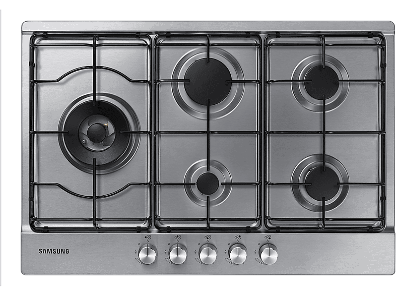 Samsung Na75M3130As/Et Piano Cottura Gas, 5 zone di cottura, dimensioni: L 75 cm, P 51 piano in Acciaio inossidabile,