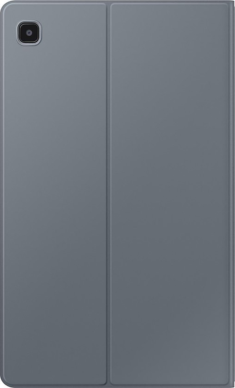 Gray tablet with a camera on the top left corner, folded cover.