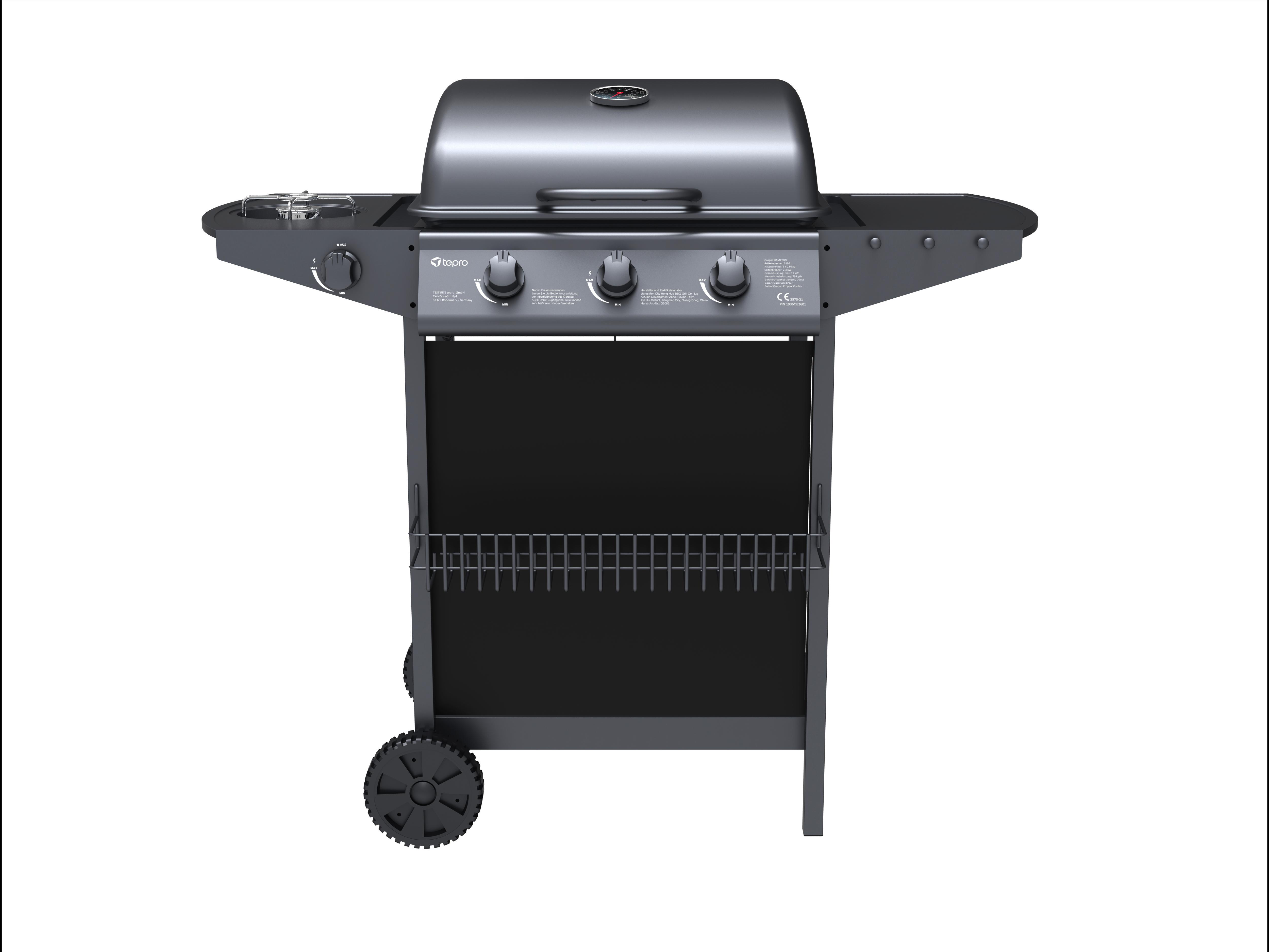 TEPRO 3196 Hampton Gasgrill, Schwarz (11000 Watt)