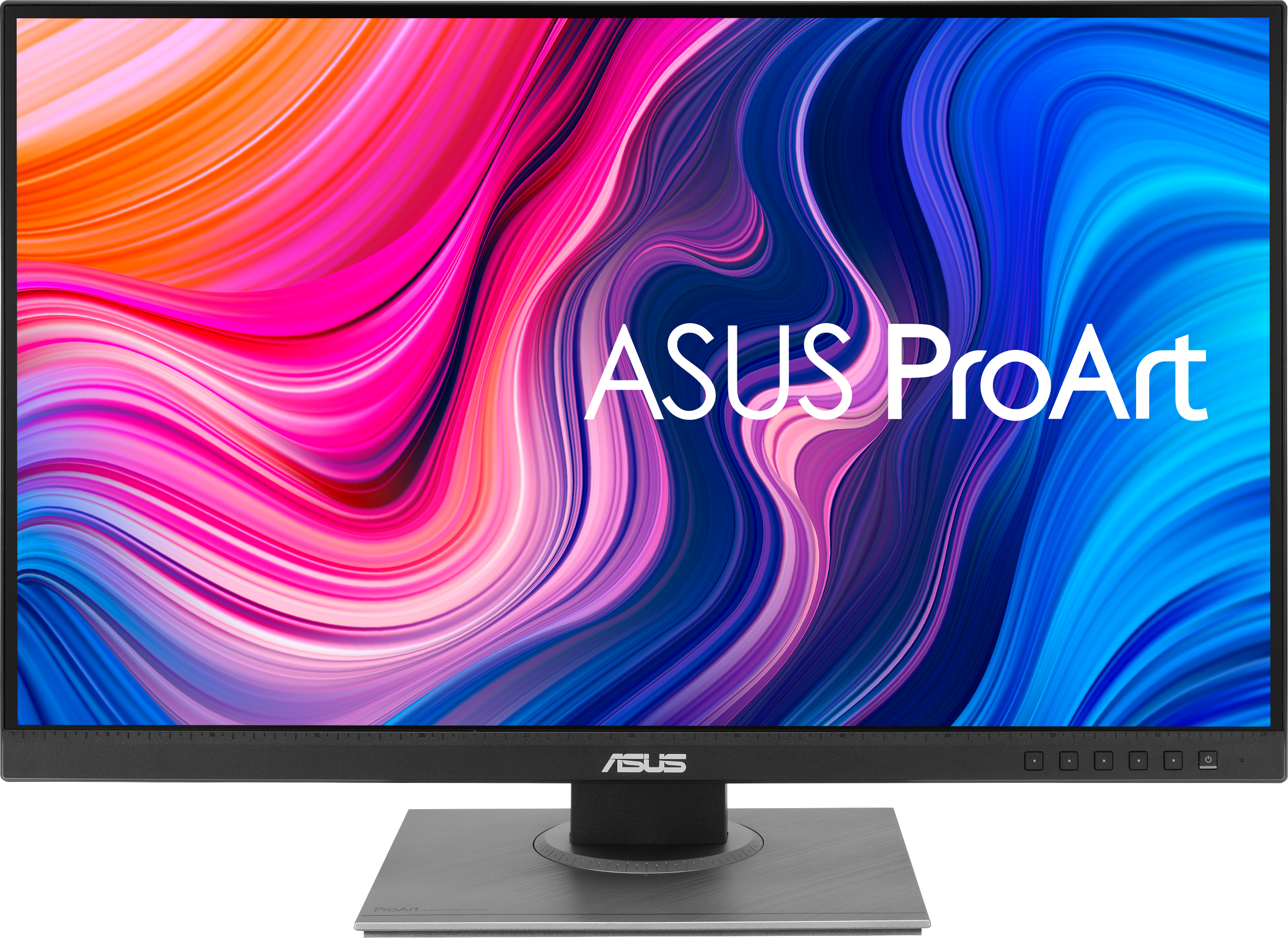 ASUS ProArt Monitor, grauer Sockel, bunter Bildschirm.