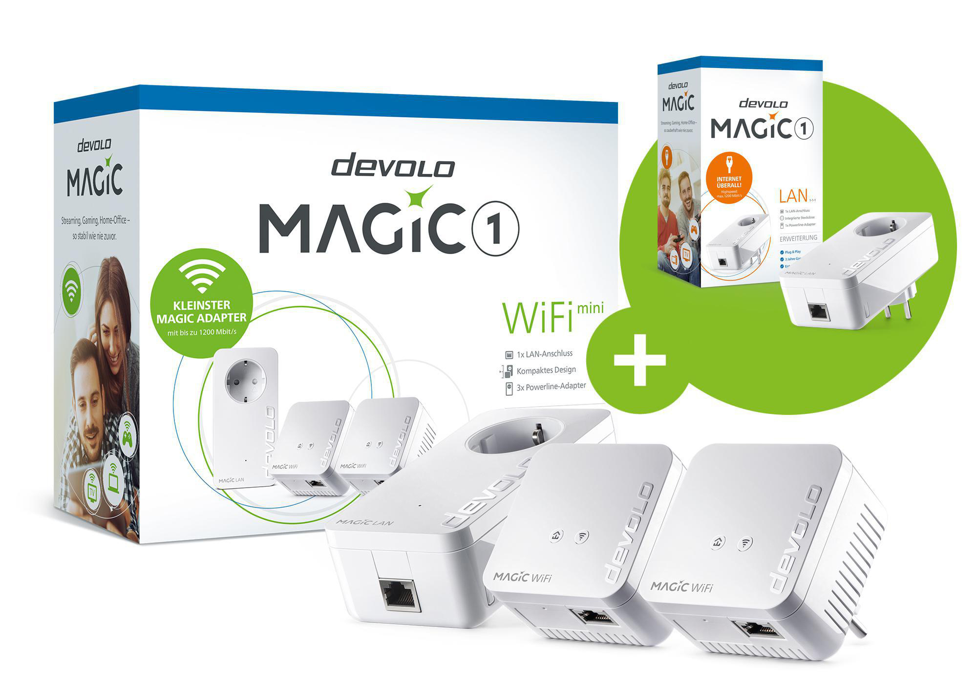 Powerline 1200 Kit 1 Magic und Kabelgebunden 1 LAN Kabellos + WiFi Adapter DEVOLO Mini Multiroom Mbit/s Magic