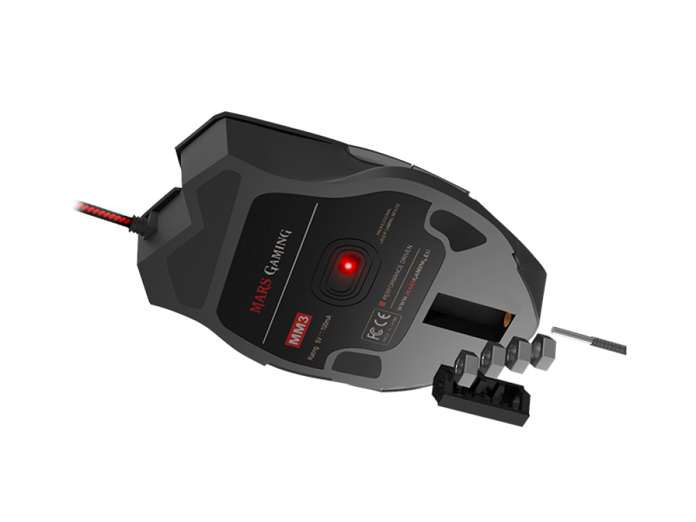 Ratón gaming - Mars Gaming MM3, Por cable, 16400 ppp, Iluminación RGB, Negro