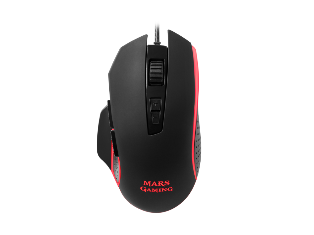 Ratón gaming - Mars Gaming MM018, Por cable, 200-4800 ppp, Retroiluminación RGB, Trenzado, Negro