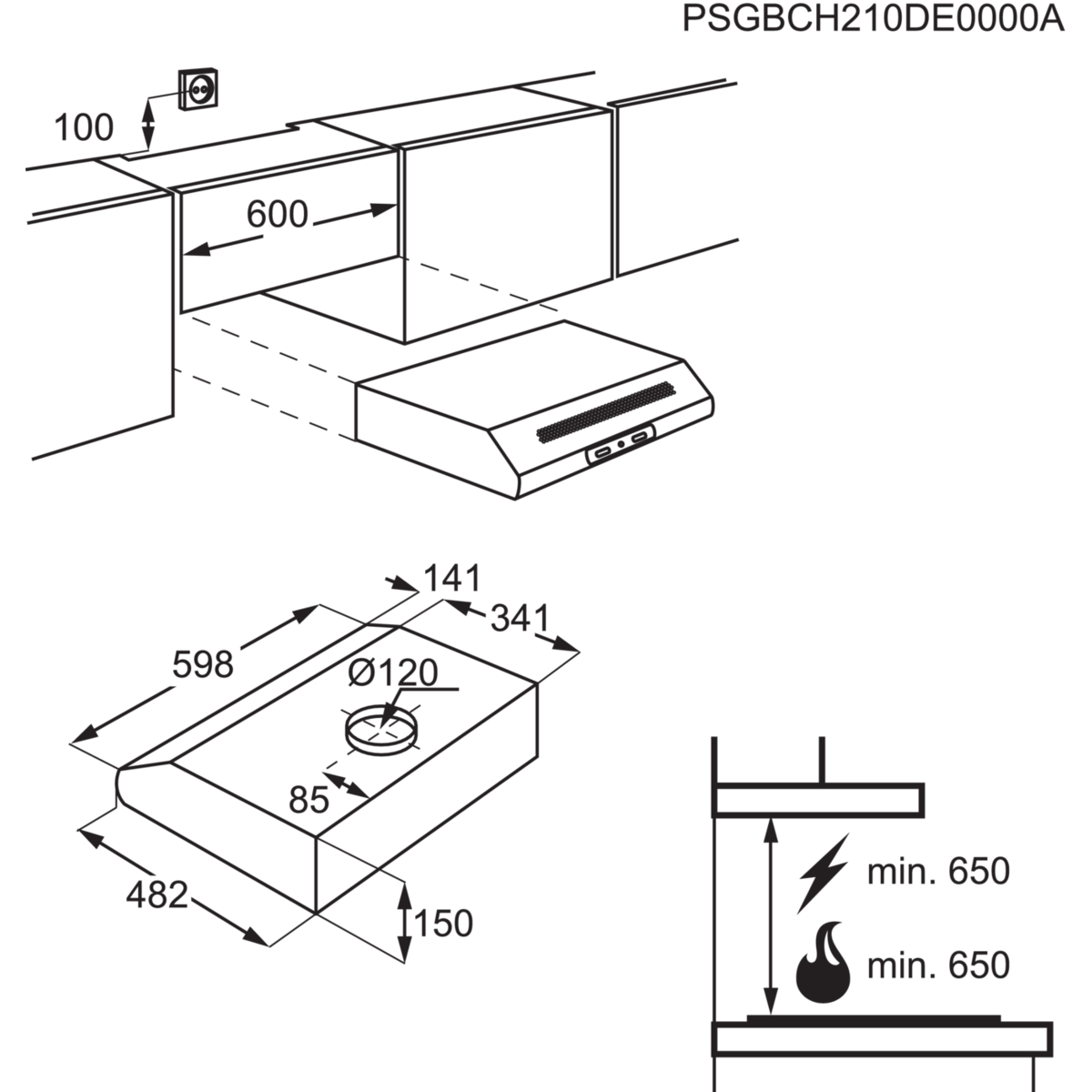 ZANUSSI Onderbouwdampkap D (ZHT631X)