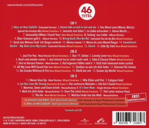 Ein CD-Cover mit Titellisten und Text, rot-weißes Farbschema.