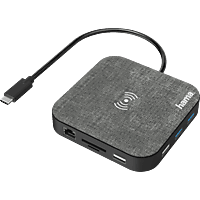 HAMA 200134 USB-C-Hub, "Connect2QiCharge", Wireless Charging, Multiport, 12 Ports