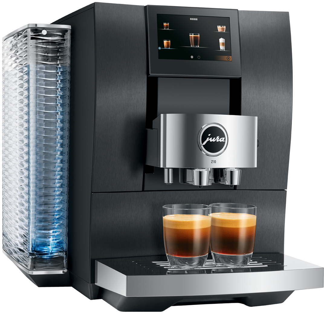 Una macchina da caffè Jura Z10 nera con due tazze di espresso.