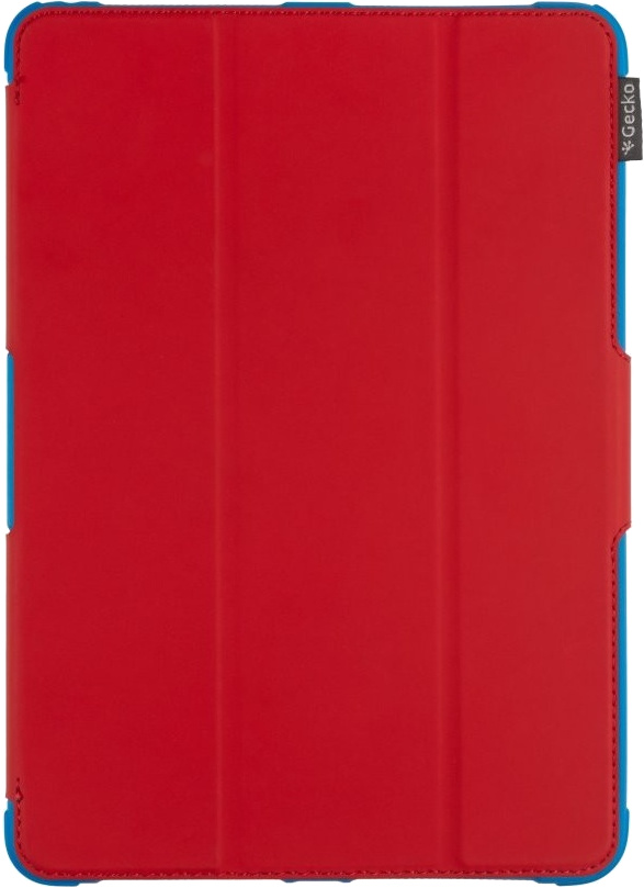 A red tablet case with a blue border.