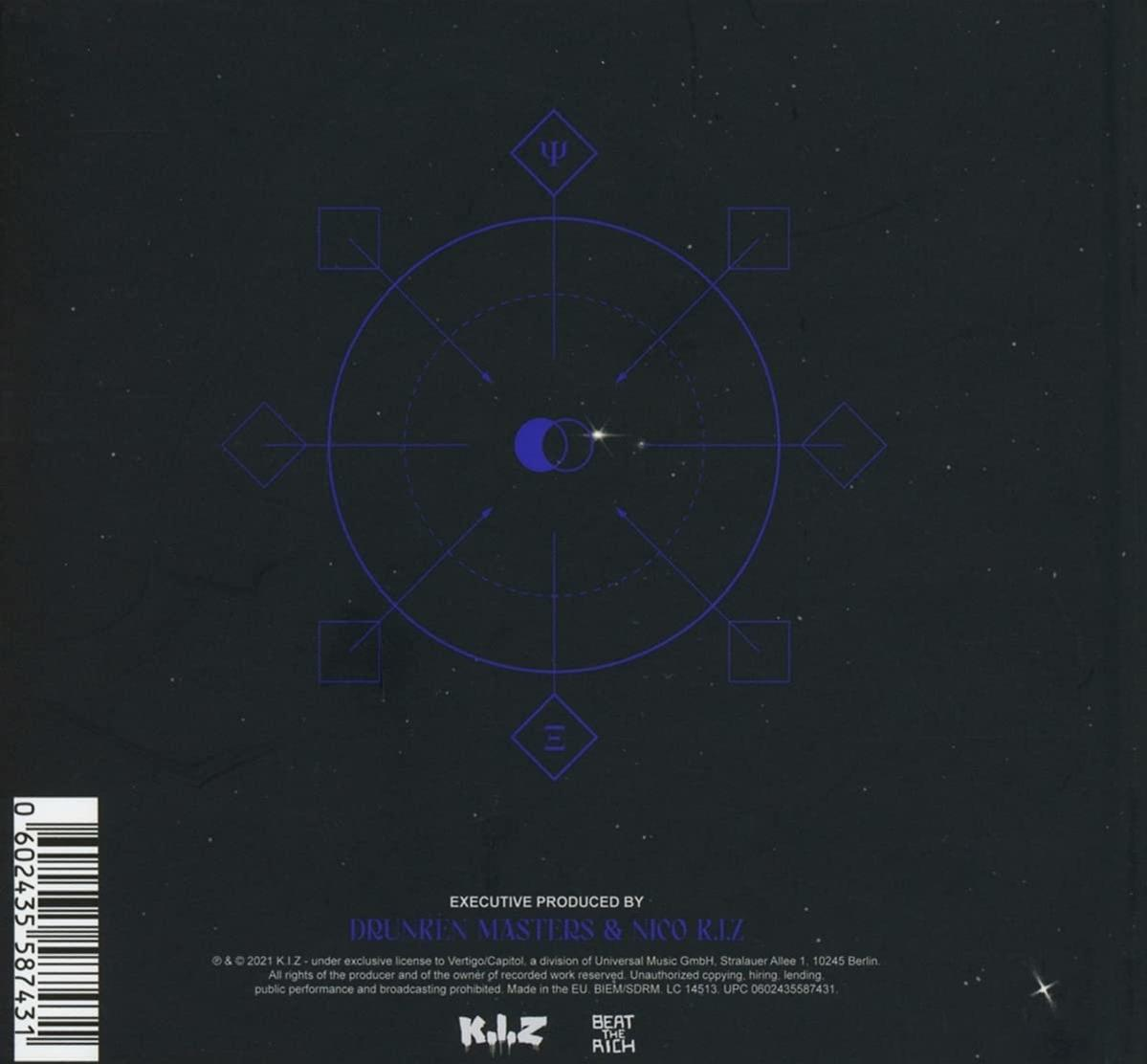 Albumcover mit blauem und violettem Grafikdesign. Text in Weiß. Das Album ist von Drunken Masters & Rico RIZ.
