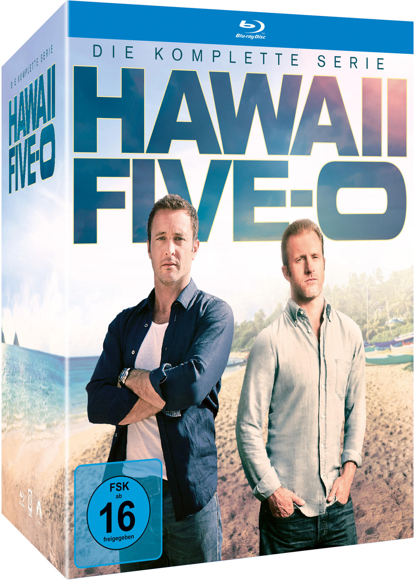 DVD-Boxset der Serie Hawaii Five-0. Zwei Männer am Strand.
