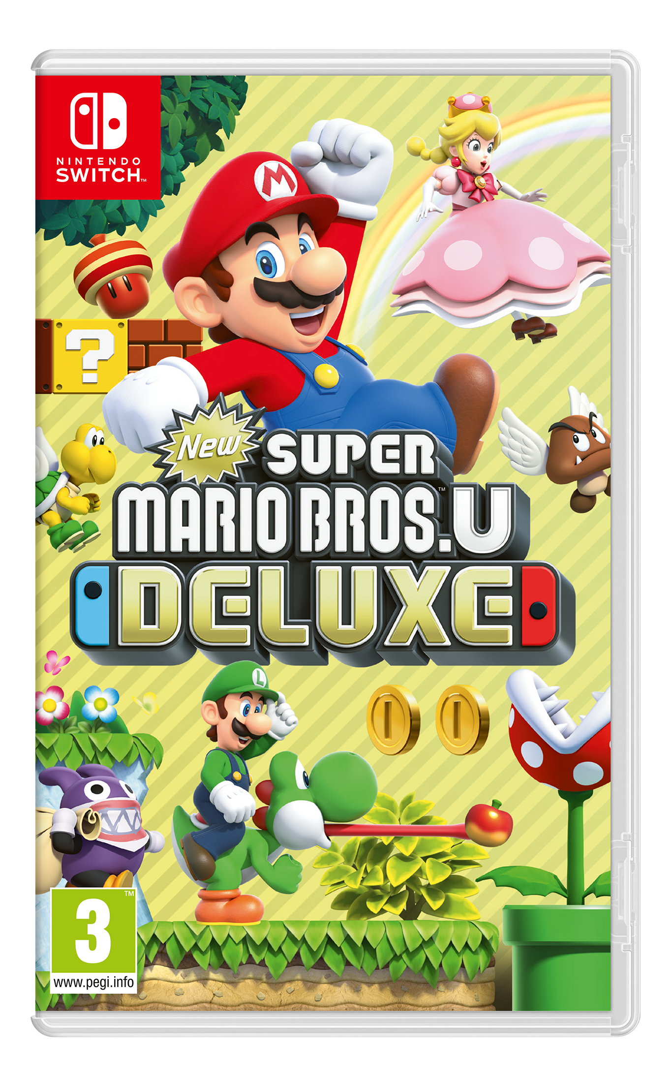 Scatola del gioco New Super Mario Bros. U Deluxe con Mario e Luigi.