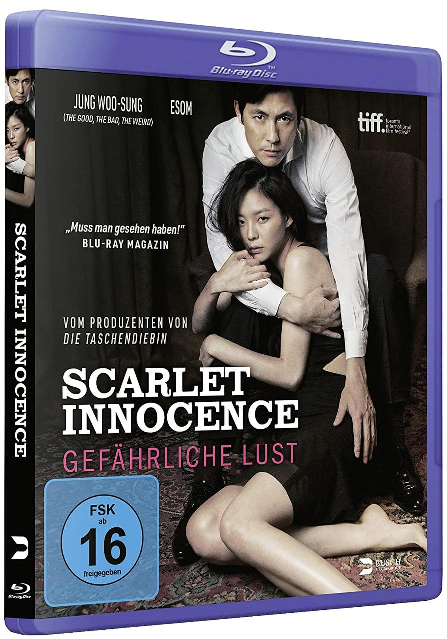 Blu-ray-Cover des Films 'Scarlet Innocence', Paar in dramatischer Pose.