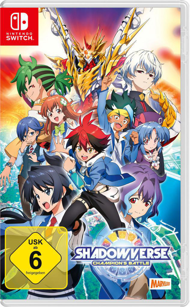Nintendo Switch Spielbox. Anime-Charaktere mit einer großen zentralen Figur, die ein Schwert und Schild hält.