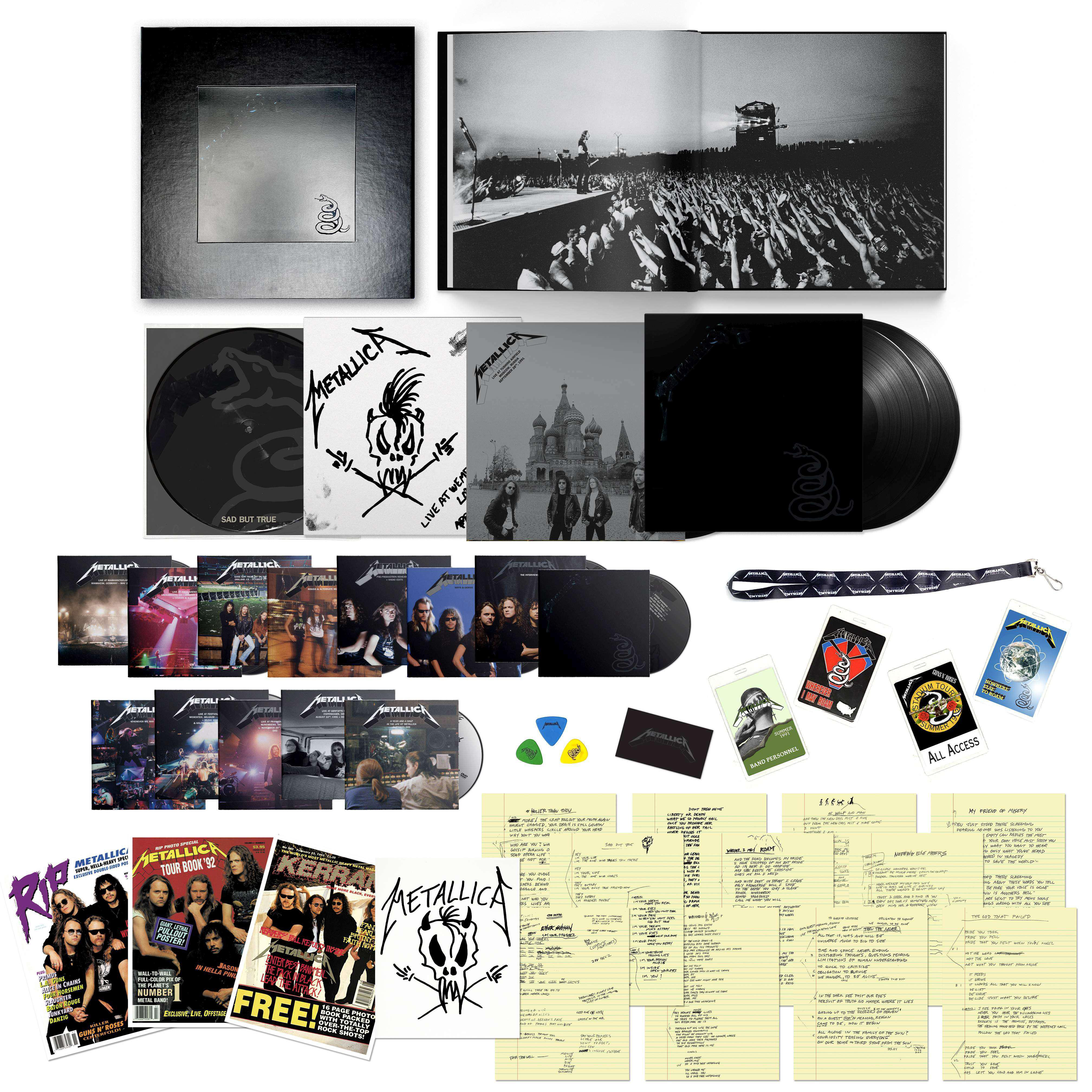Metallica-Albumset, einschließlich Vinyls, Fotos und Notizen.