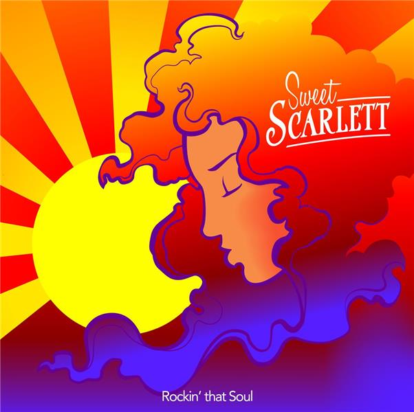 Albumhoes met het gezicht van een vrouw in profiel, met een zon en de woorden 'Sweet Scarlett'.