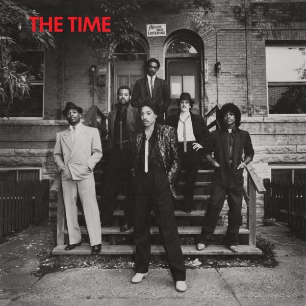 A 'The Time' album borítója. Hat férfi öltönyben a lépcsőn, a bal felső sarokban a 'The Time' felirat.