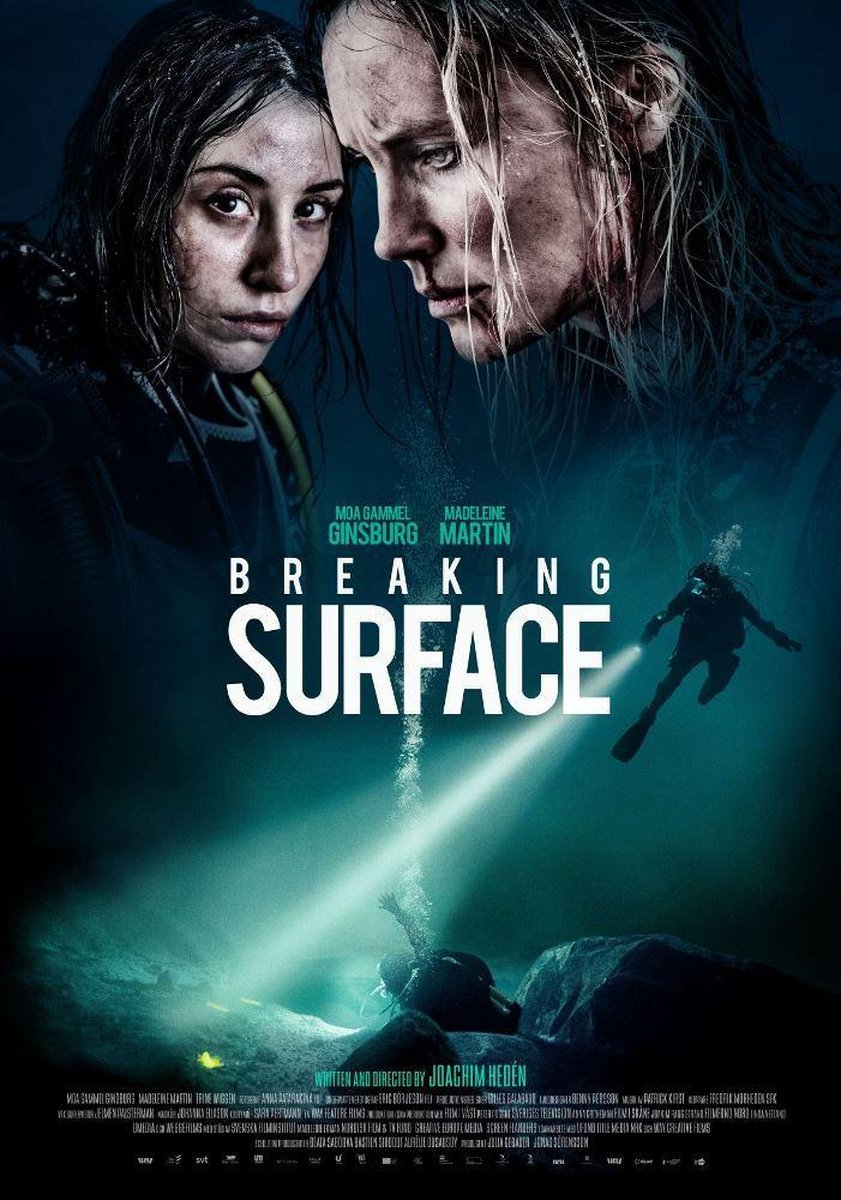 Filmposter van twee vrouwen onder water; de titel is Breaking Surface.