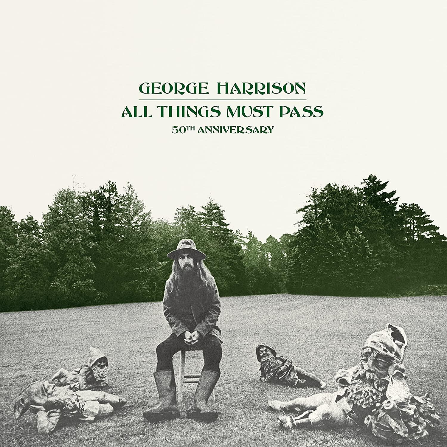 Album borítója George Harrisonnal, aki egy széken ül egy mezőn, más alakokkal az előtérben.