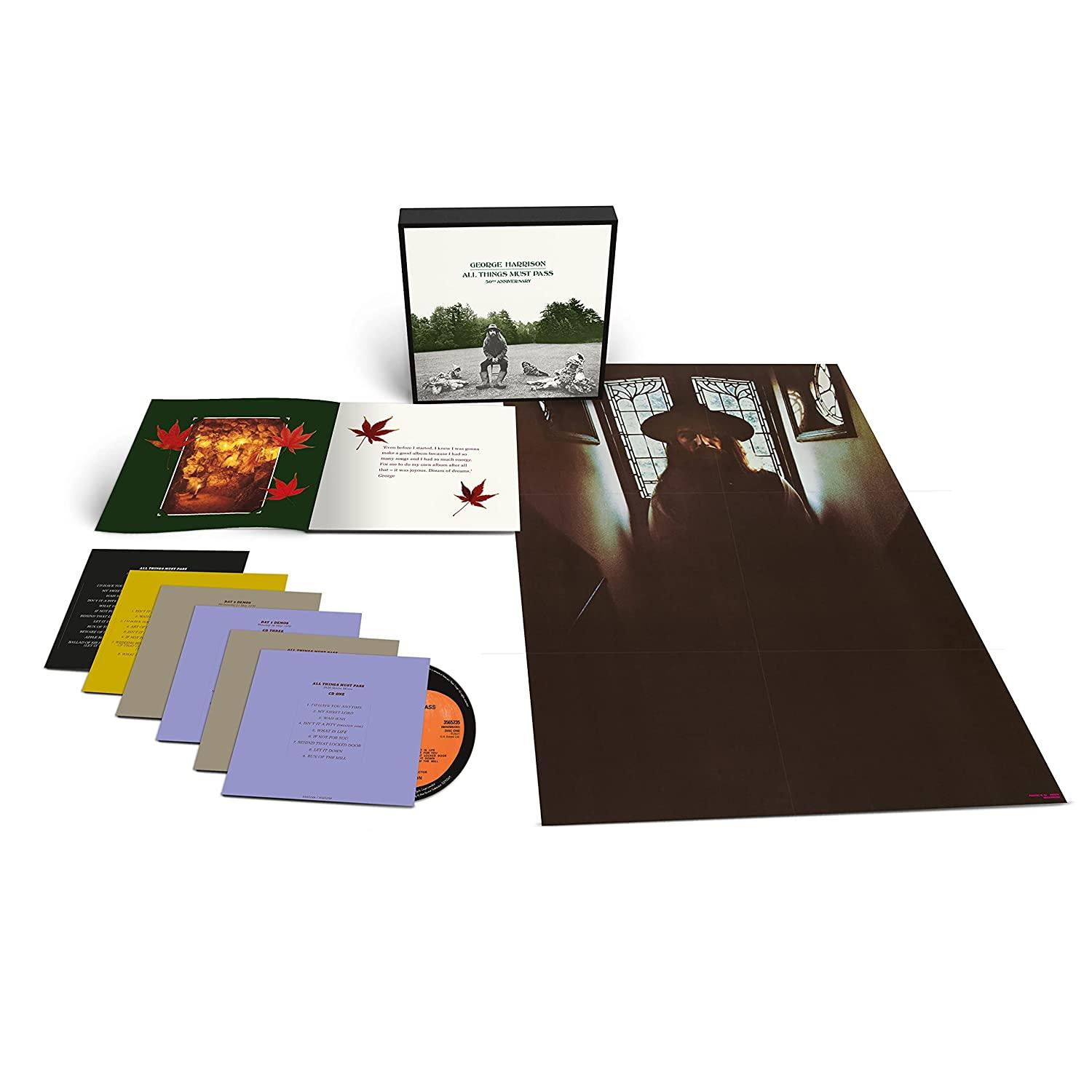 George Harrison albumának dobozos kiadása, lemezekkel és műalkotásokkal.