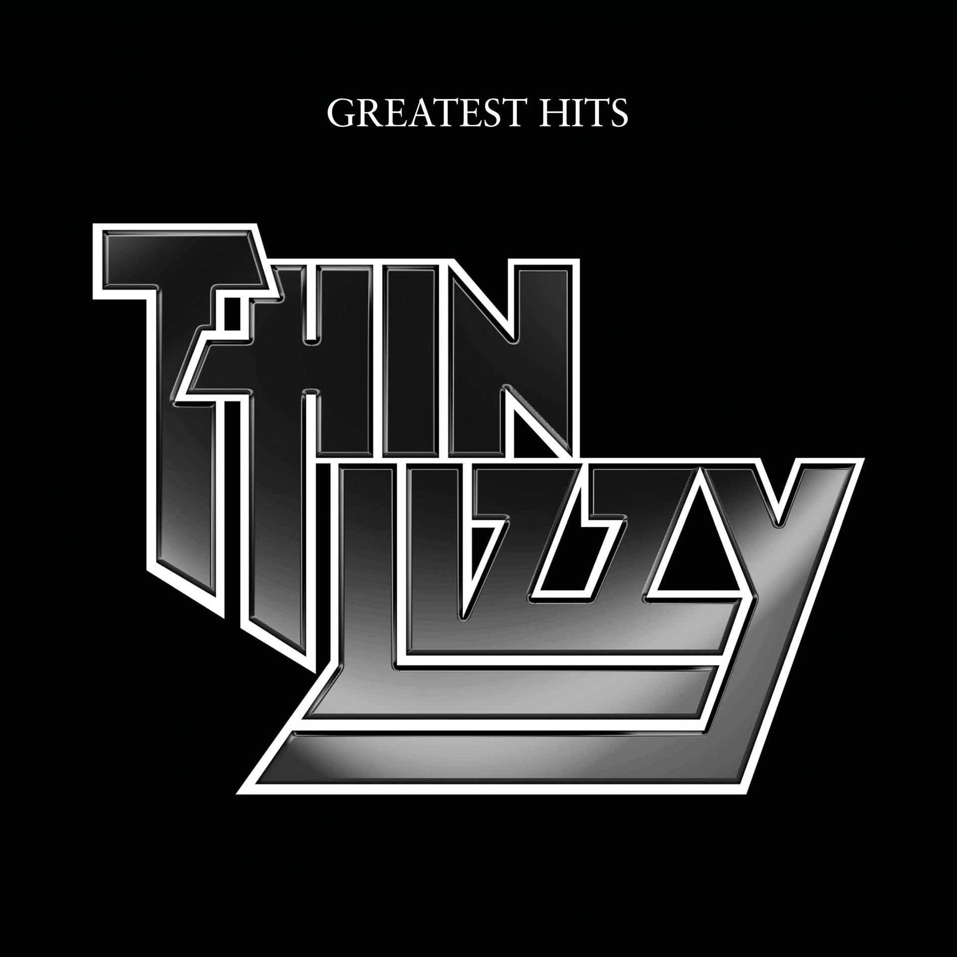 Albumcover, schwarzer Hintergrund, weiß umrandetes Thin Lizzy-Logo.