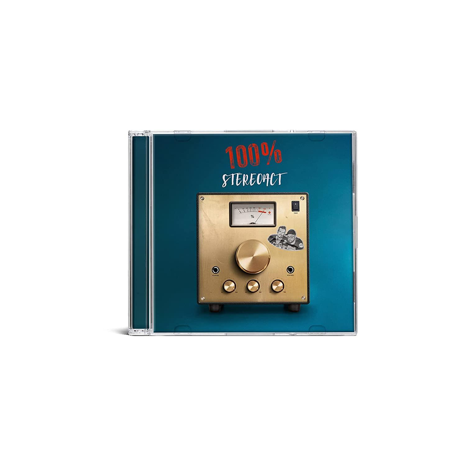 CD-Cover mit einem goldfarbenen Stereo und dem Text '100% Stereoact'.