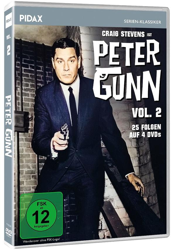DVD-Hülle: Peter Gunn Vol. 2. Mann im Anzug hält Waffe. Text: 25 Folgen. 4 DVDs.