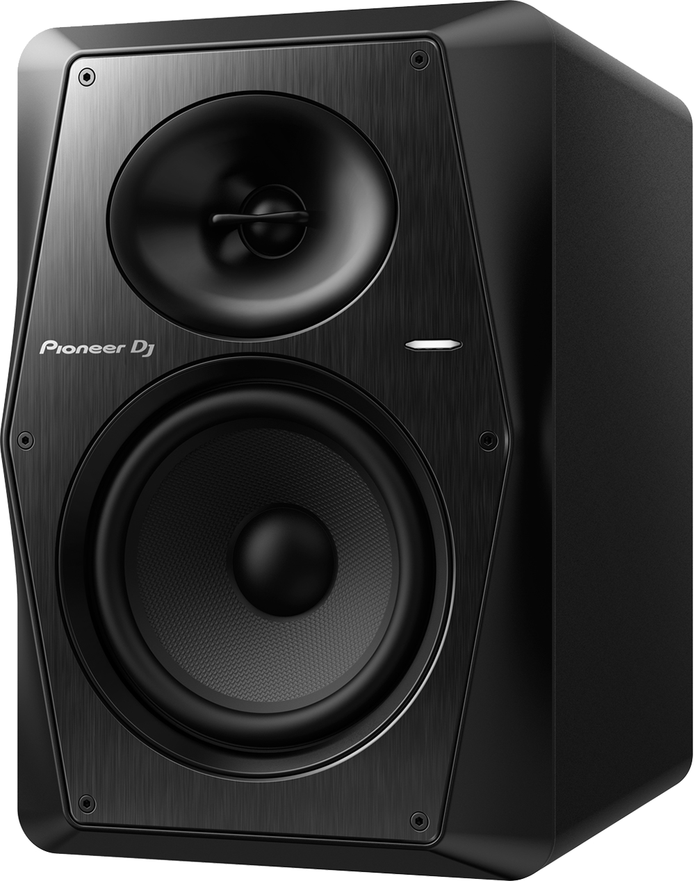 Zwarte Pioneer DJ-luidspreker met een cirkelvormige woofer en tweeter.
