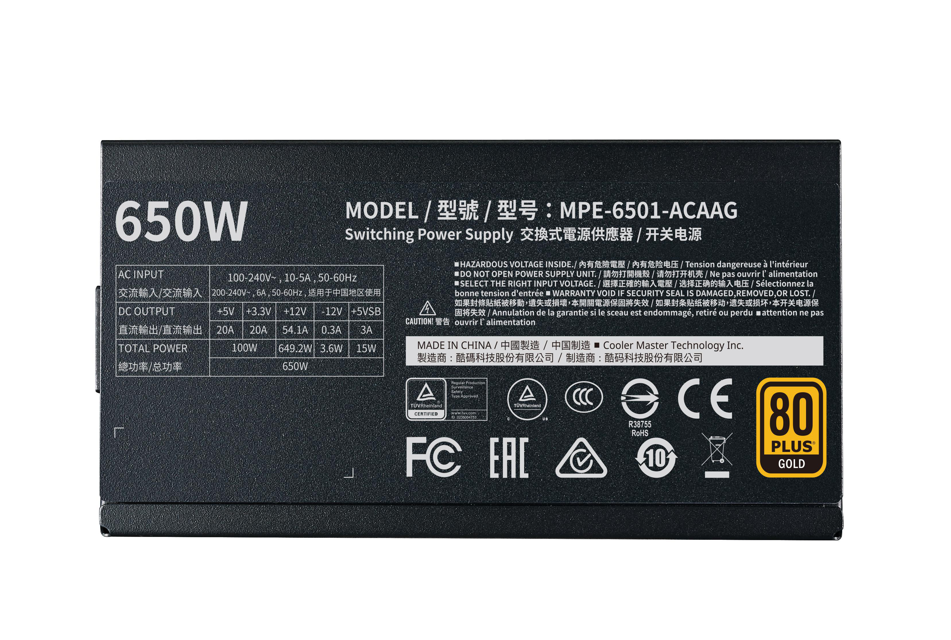 COOLER MASTER MWE 650-V2 PC-Netzteil 650 Watt 80+ Gold