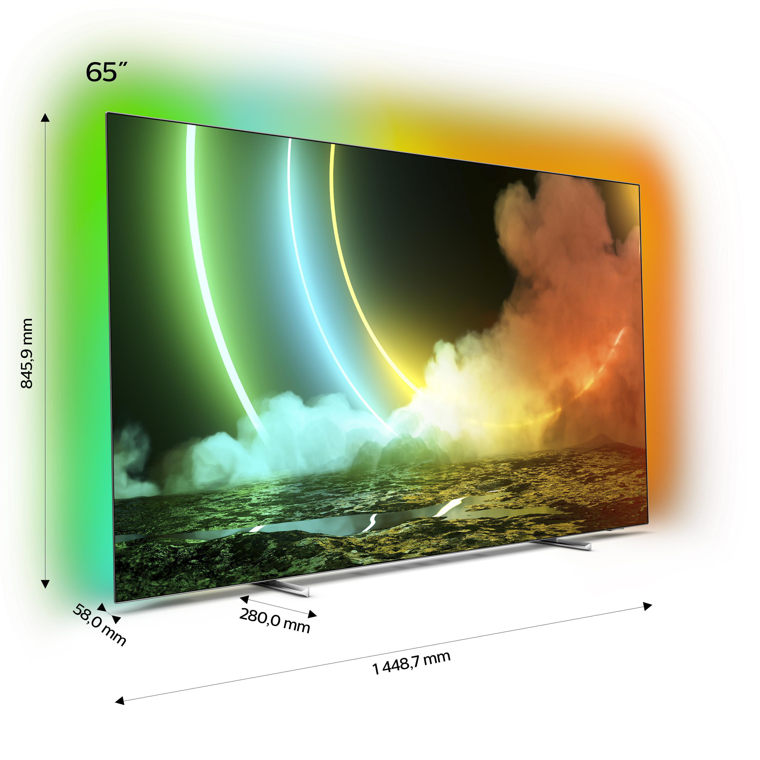 PHILIPS SMART 65 65OLED706/12 Ambilight, TV™ / (Q)) Android TV, 164 (Flat, 4K, cm, 10 UHD Zoll OLED TV