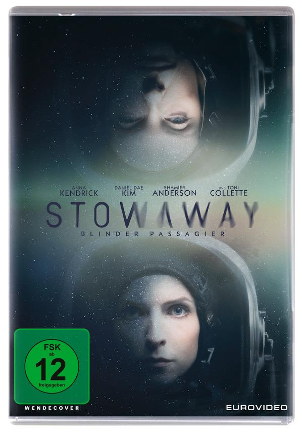 DVD-Cover von 'Stowaway' mit zwei Astronautengesichtern.