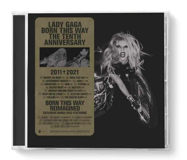 CD-Hülle mit Lady Gaga Albumcover. Das Cover zeigt Lady Gaga auf einem Motorrad mit Text und Albumdetails.