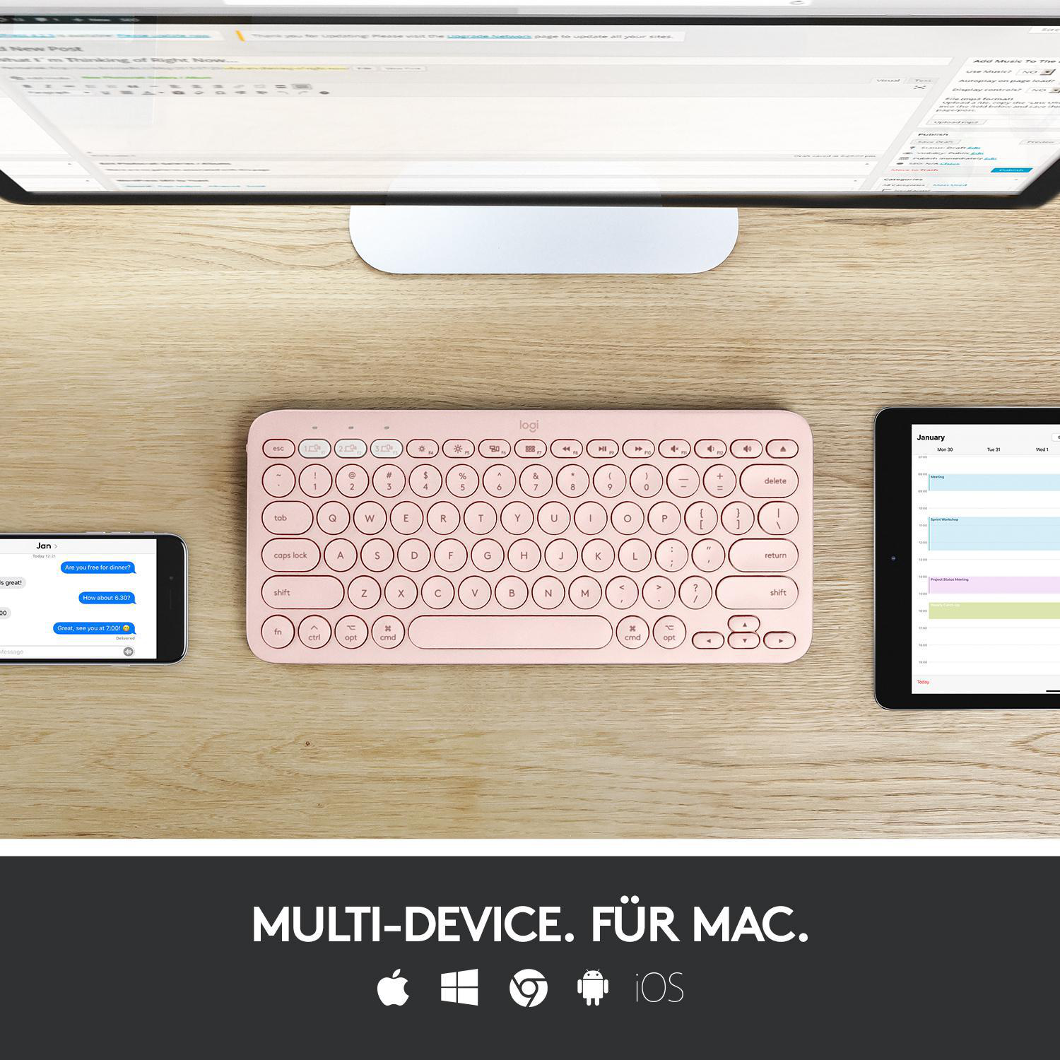 LOGITECH K380 für Mac, Multi-Device, Tastatur, kabellos, Rosa