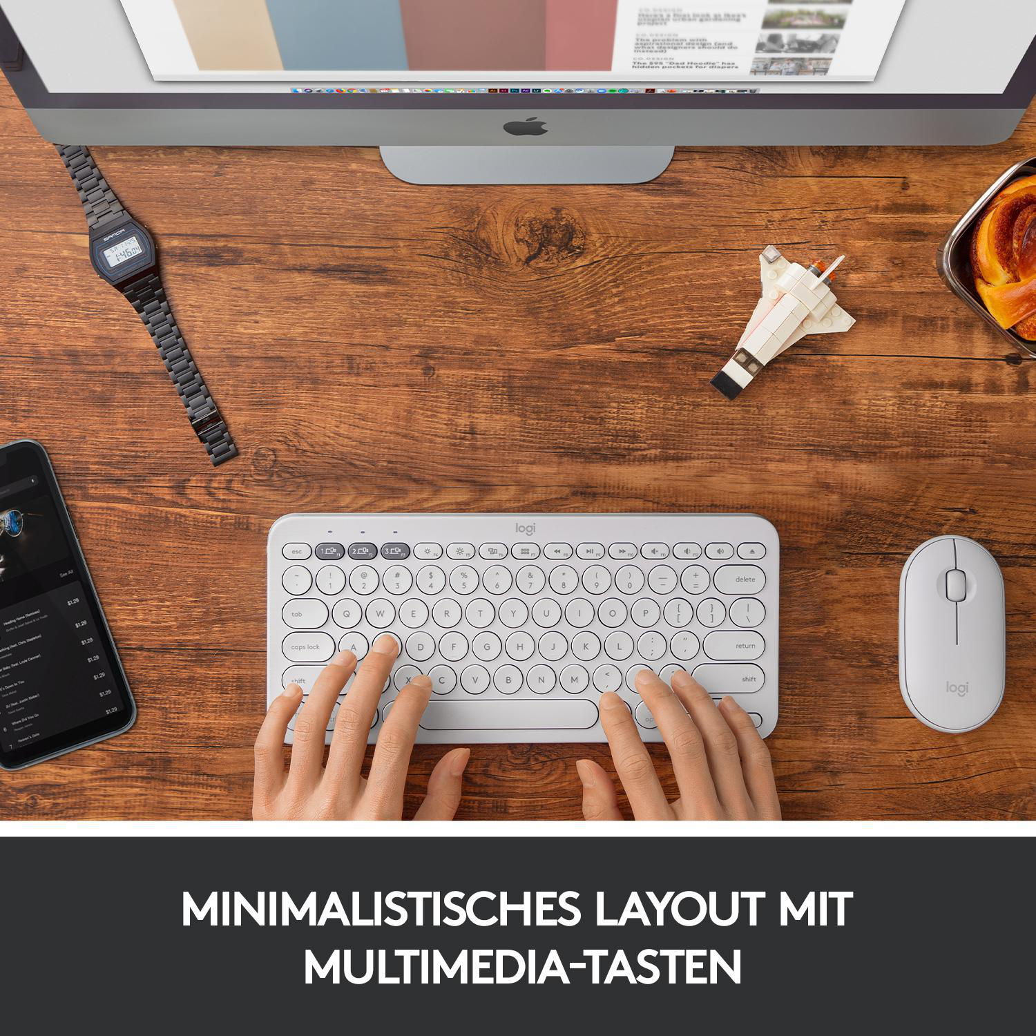 LOGITECH K380 Multi-Device, für Mac, Bluetooth, Tastatur, Sonstiges, kabellos, Weiß