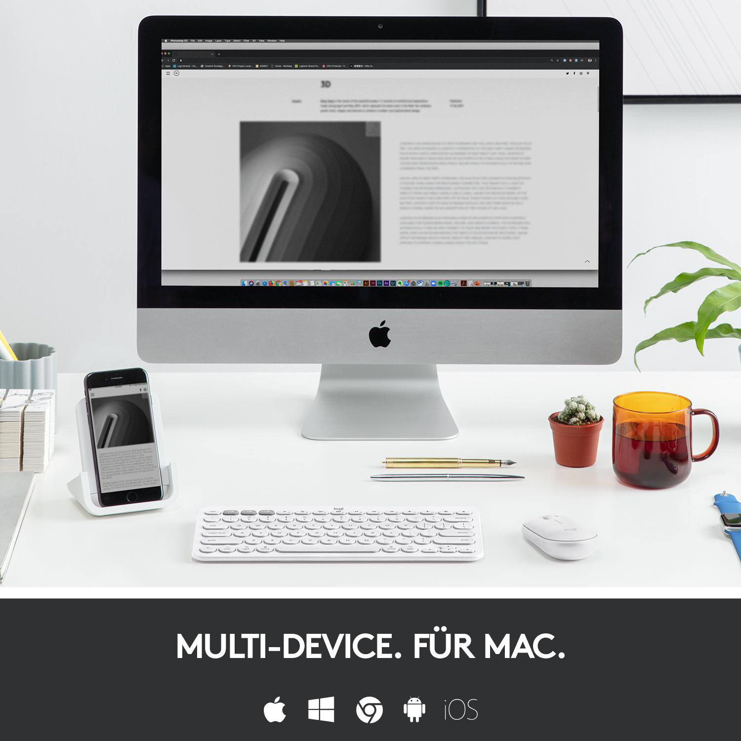 LOGITECH K380 Multi-Device, für Mac, Bluetooth, Tastatur, Sonstiges, kabellos, Weiß