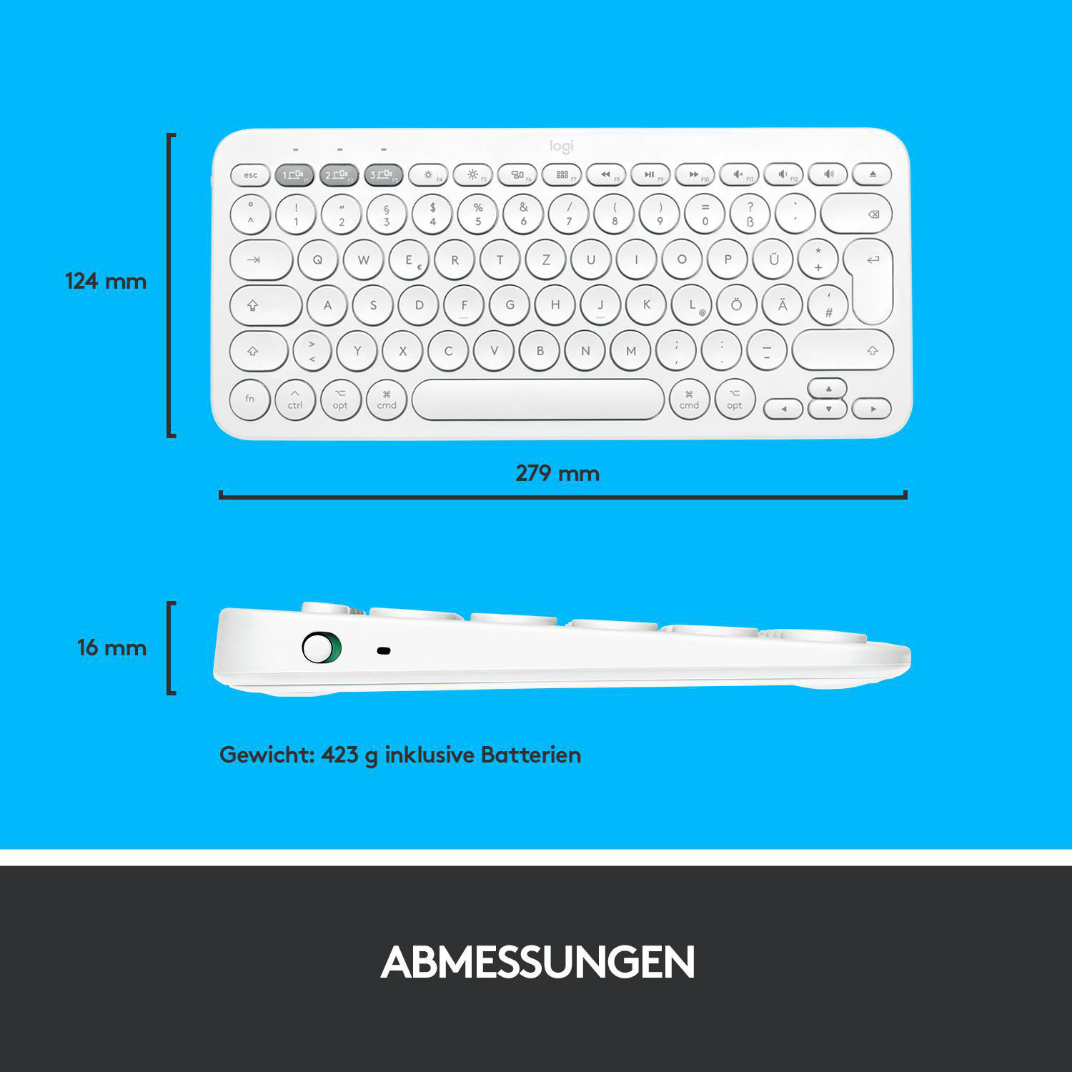 LOGITECH K380 Multi-Device, für Mac, Bluetooth, Tastatur, Sonstiges, kabellos, Weiß