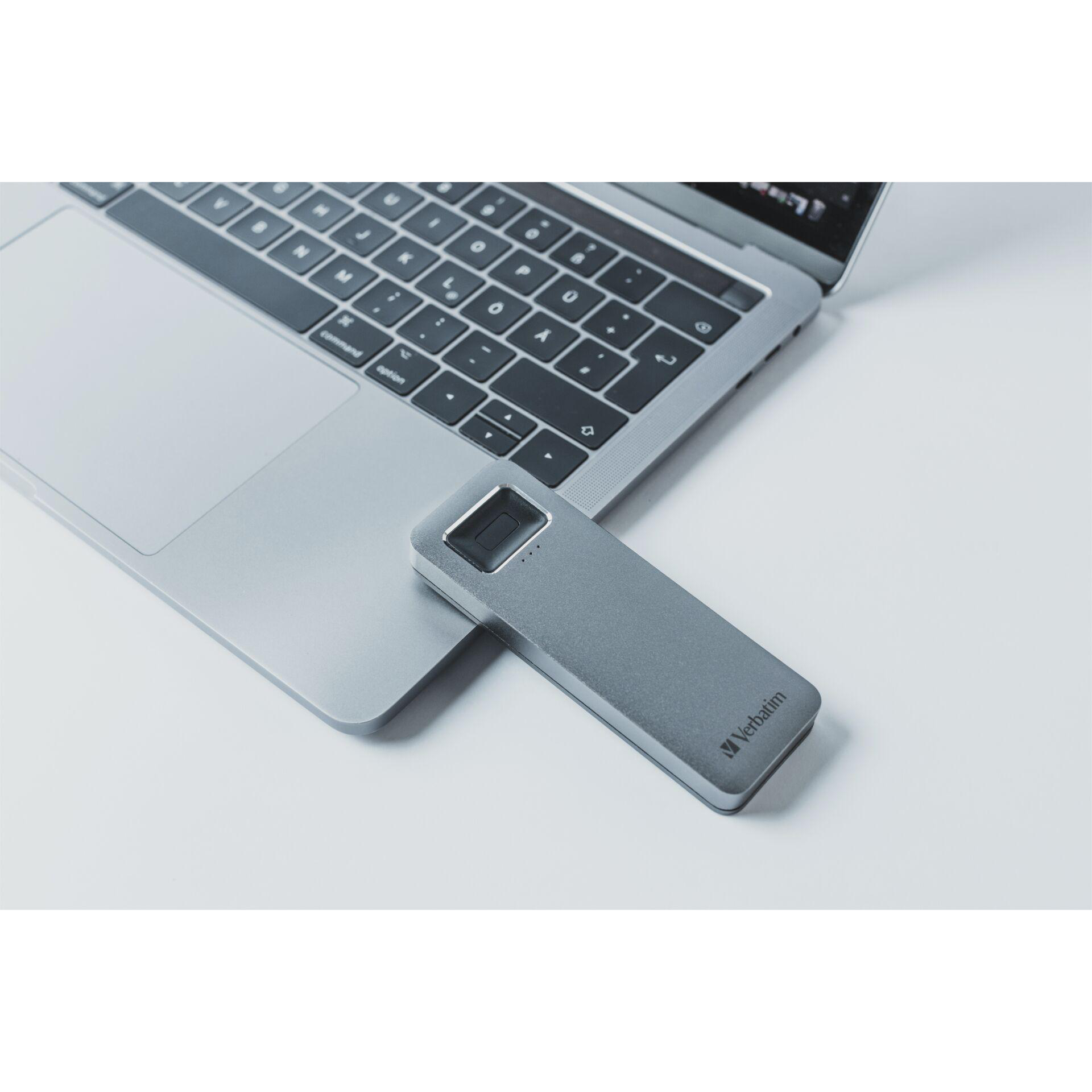 VERBATIM Fingerprint Secure Festplatte, 1 TB SSD, extern, Silber