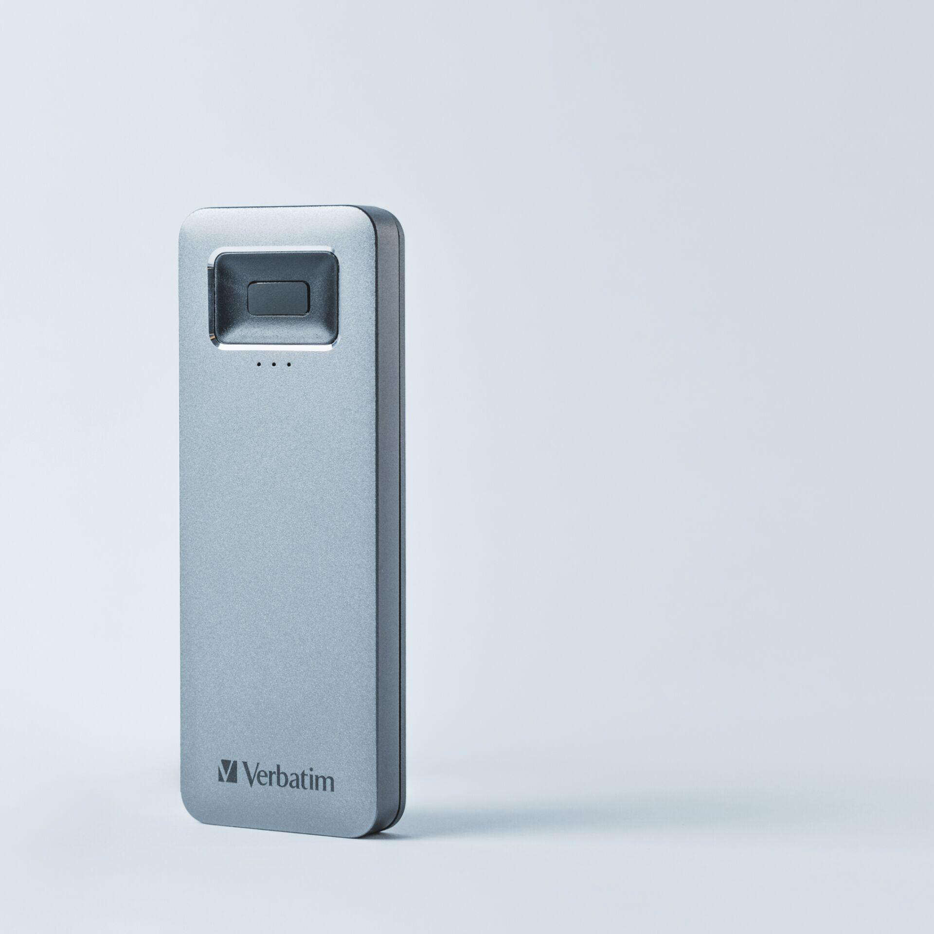 VERBATIM Fingerprint Secure Festplatte, 1 TB SSD, extern, Silber