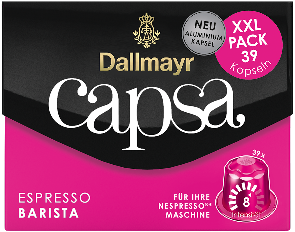 Kaffeekapselbox mit Text und Verpackungsdetails.