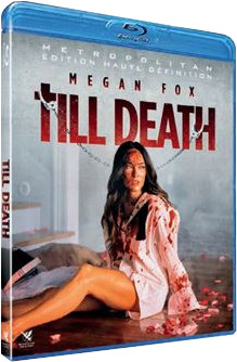 Couverture Blu-ray de 'Till Death' avec Megan Fox dans une chemise tachée de sang.