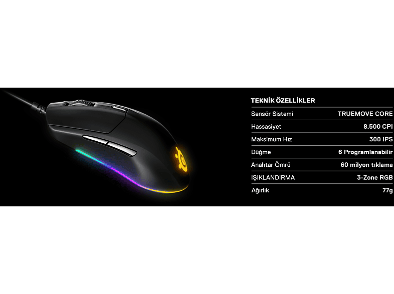 STEELSERIES SSM62513 Rival 3 RGB Gaming Mouse Siyah_4