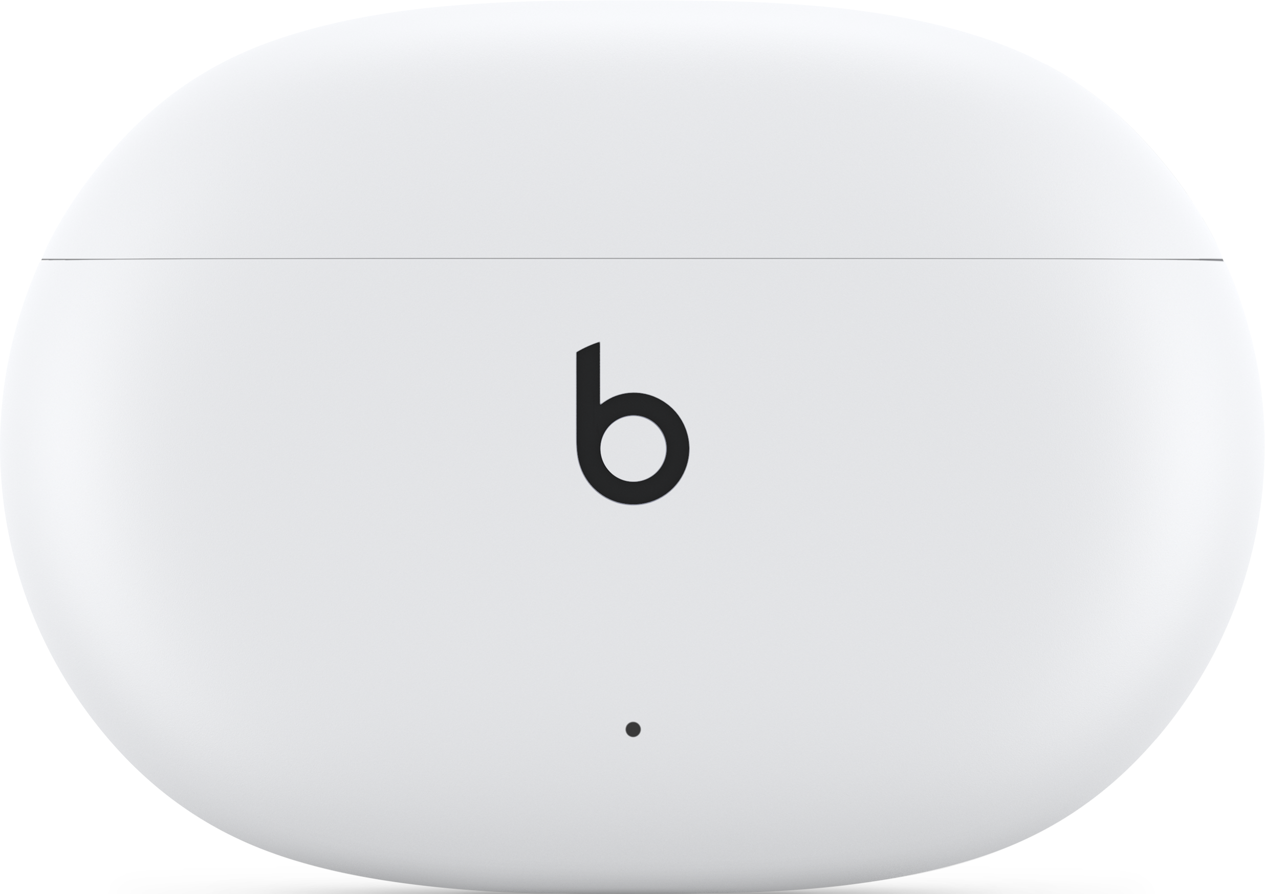 Weißes Beats-Kopfhörer-Ladecase mit kleinem schwarzem 'b'-Logo.