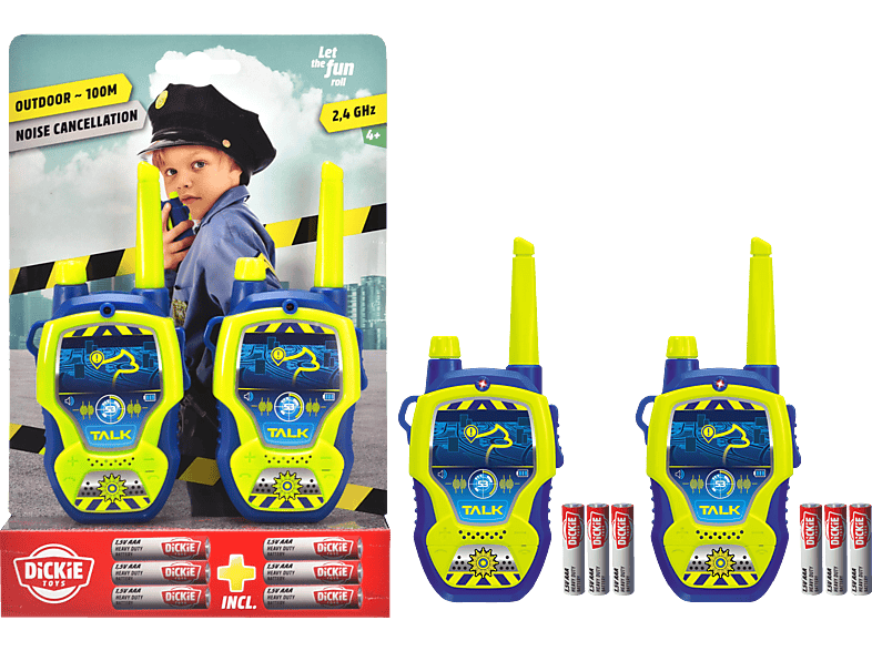 DICKIE-TOYS Polizei Funkgerät, Reichweite bis 100 m Walkie Talkie Blau