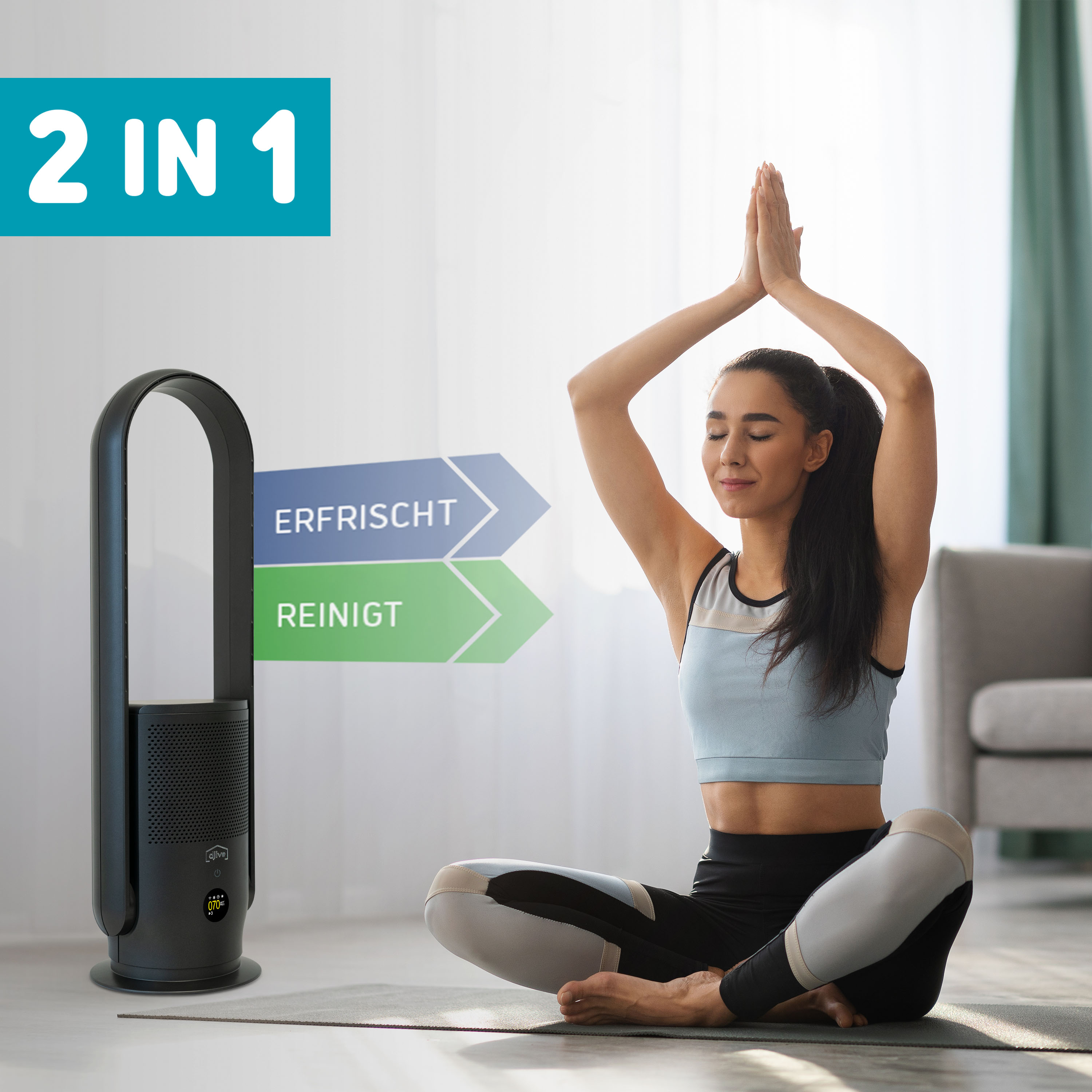 DJIVE Flowmate ARC Casual 2in1 Luftreiniger & Ventilator - Metallic Grey Luftreiniger und rotorloser Ventilator metallic grey (35 Watt)