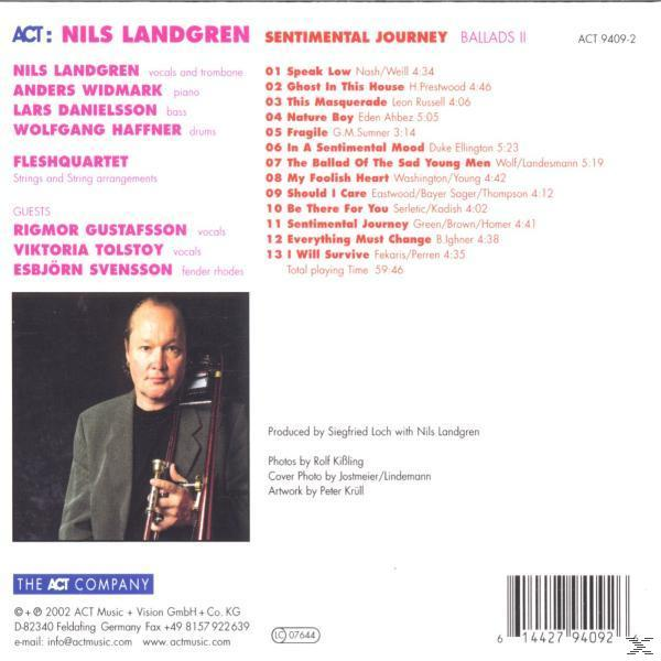 CD-Cover. Ein Mann mit einer Posaune. Text: Nils Landgren - Sentimental Journey Ballads II.