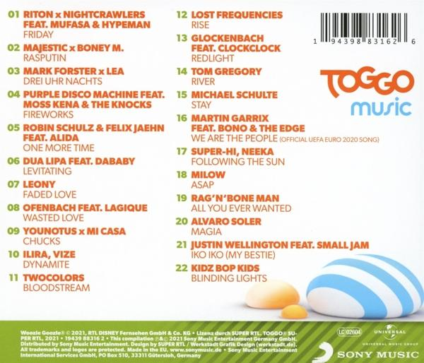 Ein farbenfrohes CD-Case mit einer Musik-Trackliste und einem Logo.