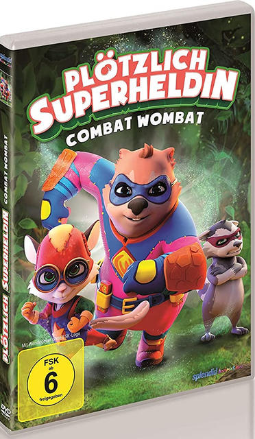 DVD-Hülle mit einem Cartoonbild eines Superhelden-Wombats und ein paar anderen Figuren.
