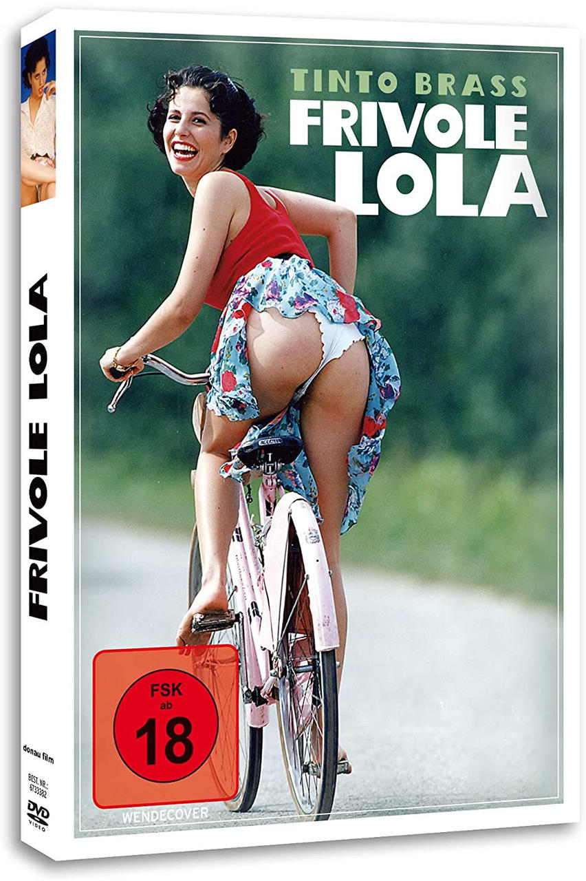 Filmcover von „Frivole Lola“ mit einer Frau auf einem rosa Fahrrad. Das Cover hat einen roten Altersfreigabesticker.