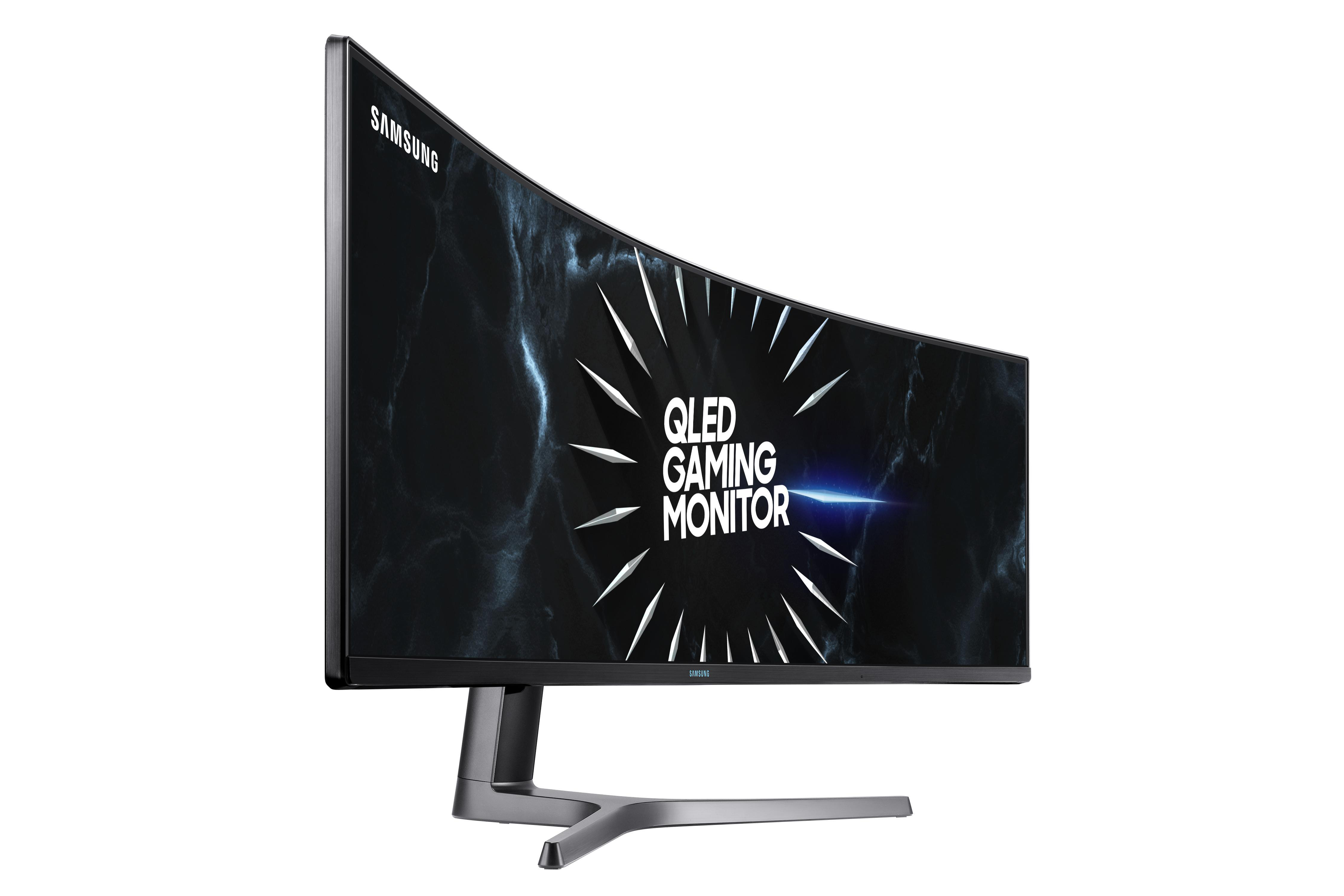 Gebogener Gaming-Monitor mit dem Text 'QLED GAMING MONITOR'.